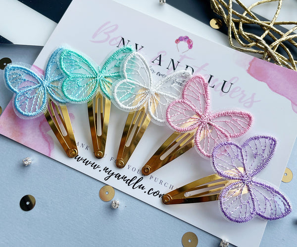Gold Snap Clip Set | Lace Butterfly