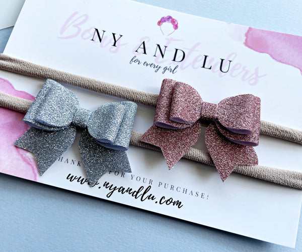 Lily Bow - Set of 2 Glitters - Silver and Pink
