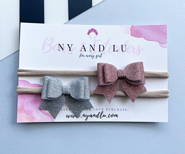 Lily Bow - Set of 2 Glitters - Silver and Pink