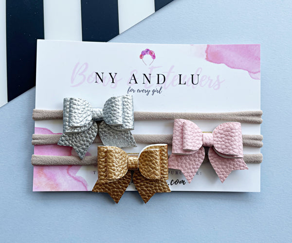Lily Bow - Set of 3 - Gold, Silver and Pink